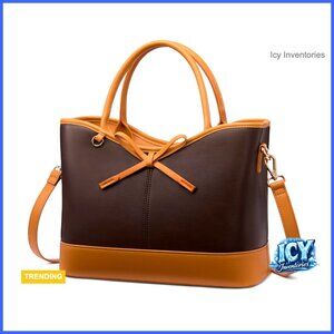 PU Leather Satchel with Bow, Adjustable Crossbody Shoulder Bag